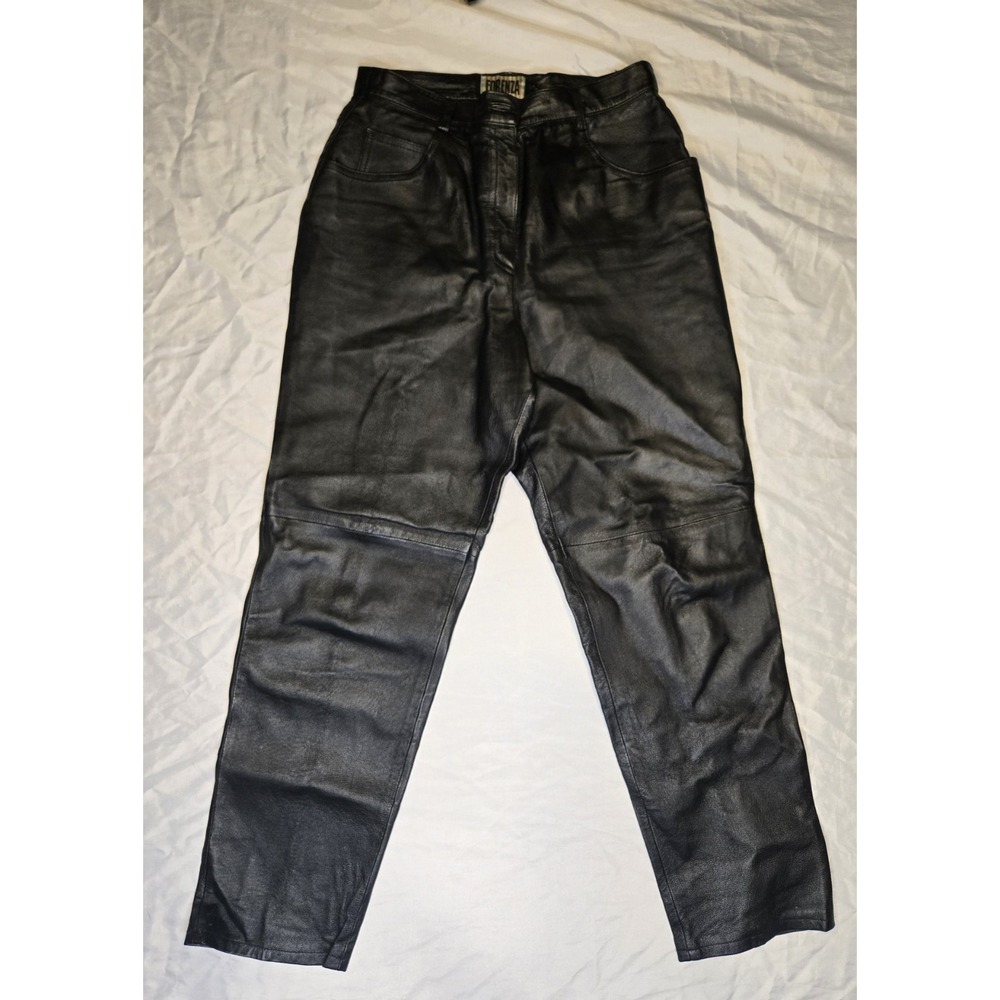 Vintage Forenza Leather Pants Womens Size 12 Black High Rise Disco Biker See Pic